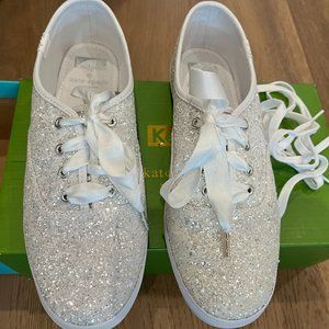 Kate Spade Keds Glitter White New Size 7